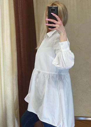 Белая коттоновая удлиненная блузка6 фото