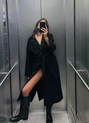 Пальто zara із вовни manteco з ременем