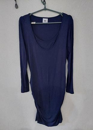 Длиное платье, прямое легкое синие платье, футляр со сборкой