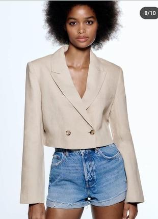Льняной кроп пиджак zara xs
