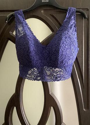 Шикарний, ажурний, базовий, бюстгальтер, топ, в темно синьому кольорі, без кісточок, від дорогого бренду: tu👌