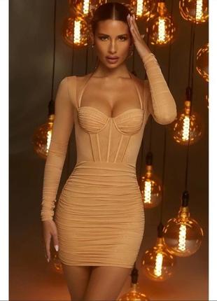 Платье нюд, бежевое, молочное oh polly мини zara massimo dutti