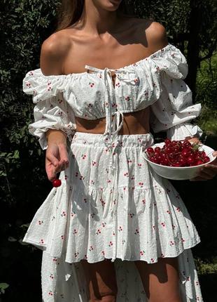 Костюм из хлопка в принт топ лиф и юбка асимметрия