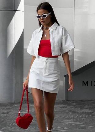 Хлопковый стильный костюм укореченная рубашка и юбка плотний турецкий котон