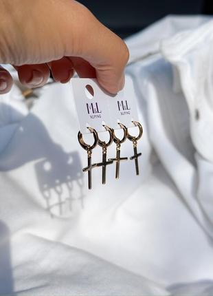 Сережки хрестики із медичного золота