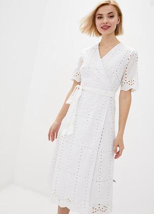 Шикарное дизайнерское платье миди на запах из прошвы от андре тана