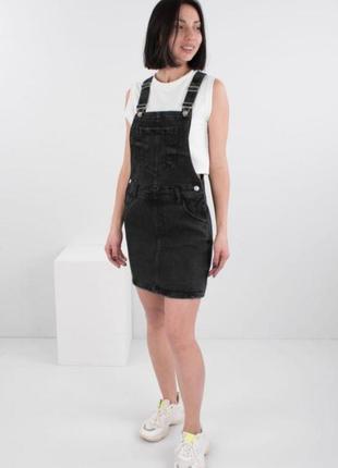 Мегаклассный джинсовый тёмно-серый сарафан denim f&f