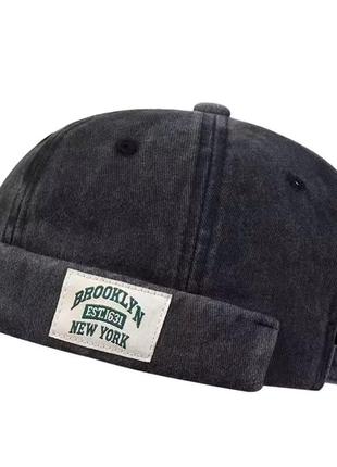 Кепка докер brooklyn new york (docker cap, мінібіні, безкозирка) без козирка чорний, унісекс wuke one size