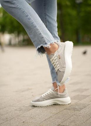 Кросівки натуральна шкіра перфорація сірі