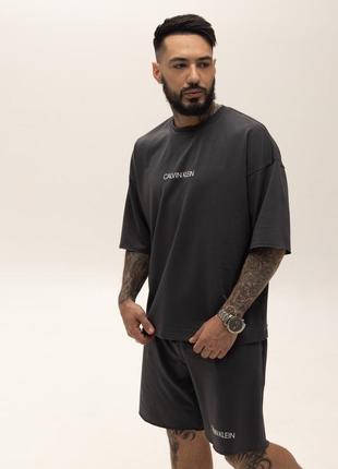 Костюм чоловічий літній графіт calvin klein стильний костюм оверсайз на літо базовий комплект для чоловіка
