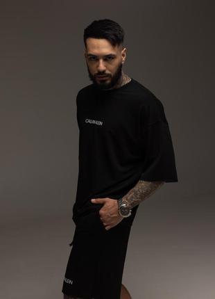 Костюм чоловічий літній чорний calvin klein стильний костюм оверсайз на літо базовий комплект для чоловіка2 фото