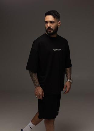 Костюм чоловічий літній чорний calvin klein стильний костюм оверсайз на літо базовий комплект для чоловіка3 фото