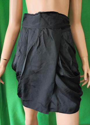 Спідниця тюльпан із заходом, з кишенями та драпіровками, з шовкової віскози3489)