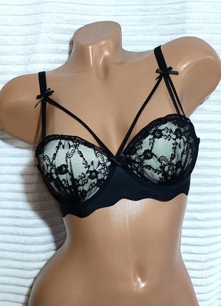 Бюстгальтер балконет романтичний з мереживом та портупеєю, безшовний бюстик з пуш ап, push up білизна, ліфчик анжеліка
