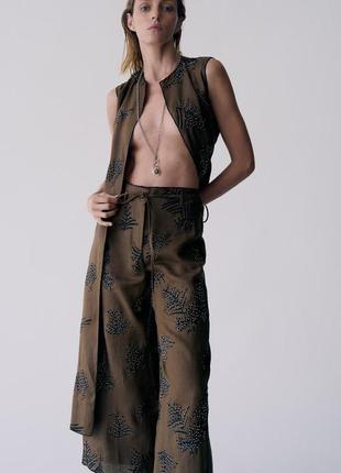 Брюки женские коричневые с бисером zara new