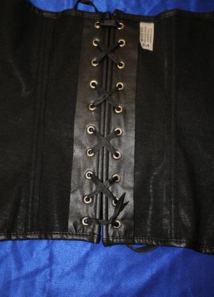 Кожаный черный корсет на молнии топик под кожу виниловый латексный матовый с эко кожи бюстье блузка10 фото