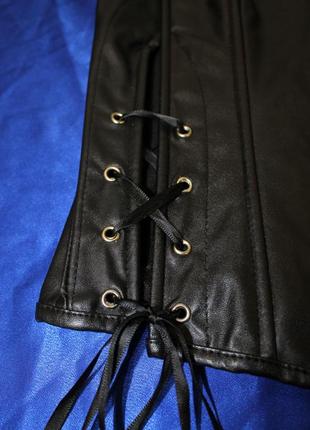 Кожаный черный корсет на молнии топик под кожу виниловый латексный матовый с эко кожи бюстье блузка6 фото