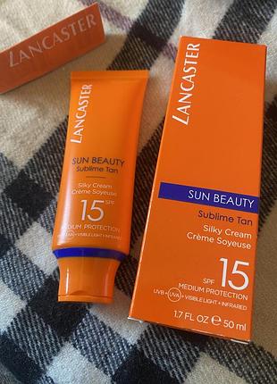💖 легкий сонцезахисний крем для обличчя lancaster sun beauty sublime tan  silky cream spf 15, 50 мл