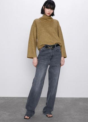 Модний трендовий гірчичний об'ємний укорочений оверсайз светр zara