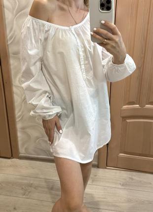 Котоновая пляжная белая рубашка туника накидка от солнца okay s (40-42)