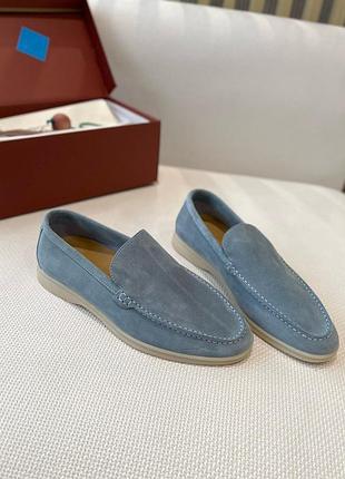 Мужские голубые замшевые лоферы loro piana summer walk лоро пиана туфли