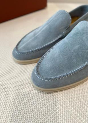 Мужские голубые замшевые лоферы loro piana summer walk лоро пиана туфли