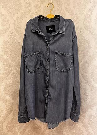 Женская легкая, джинсовая рубашка с длинным рукавом