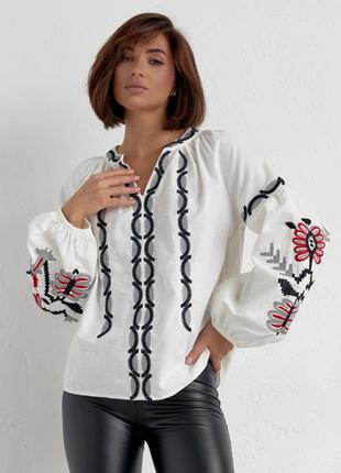 Женская белая украинская вышиванка вышитая рубашка блуза блузка этно рубашка1 фото