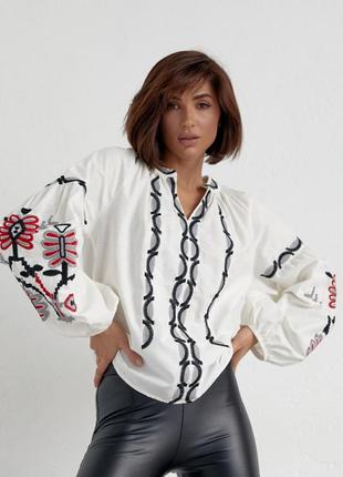 Женская белая украинская вышиванка вышитая рубашка блуза блузка этно рубашка5 фото
