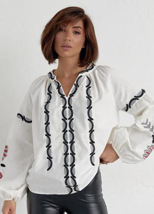 Женская белая украинская вышиванка вышитая рубашка блуза блузка этно рубашка6 фото