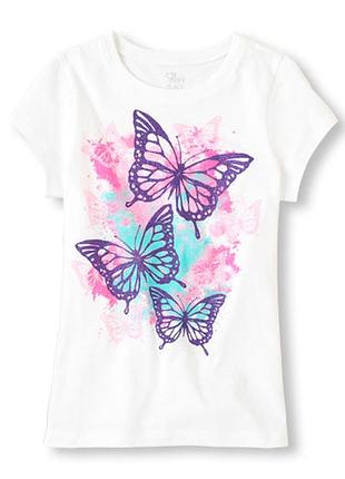 Футболка белая бабочки, новая , с американского сайта , р. 7/8
