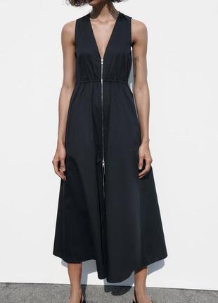 Сукня zara міді на блискавці з кишенями