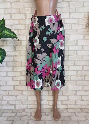 Фірмова monsoon спідниця міді зі 100% льону в барвисті великі квіти, розмір м-л