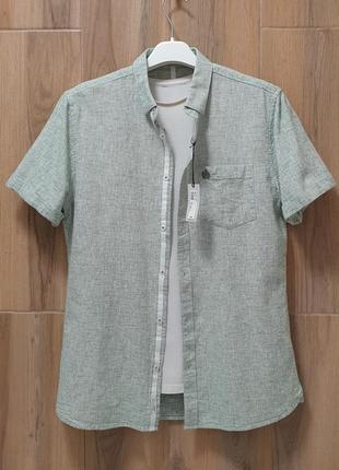 River island - s-m - св-зеленая рубашка мужская короткая рукав