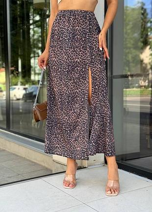Леопардова спідниця з розрізом на нозі  7783