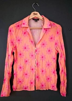 Сорочка помаранчева в рожеву квіточку