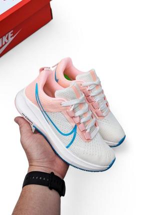 Легкие женские кроссовки nike zoom, текстильные найки белые с розовым зумы, весна лето, топ качества