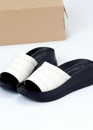 Шлепанцы "sintis", белый/черный, натуральная кожа