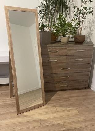 Зеркало напольное в прямой раме цвета дуб сонома на ножке 150 х 50 см