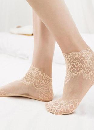Носки белые прозрачные кружево сеточка р. 35-36