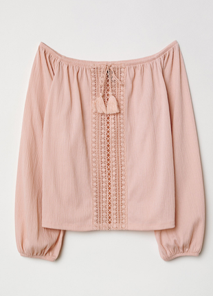 Блузка нежно-розовая h&m жатка с кружевом