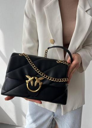 Женская сумка из кожи pinko puff black пинко молодежная, брендовая сумка маленькая через плечо