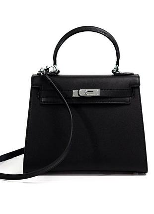 Женская сумка из кожи гермес hermes kelly 25 black/silver молодежная, брендовая сумка через плечо