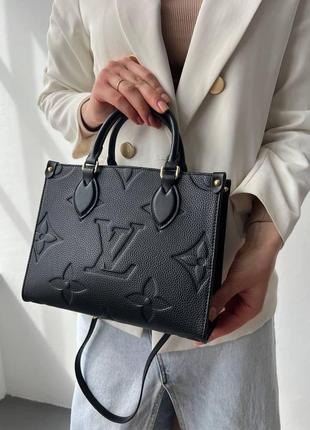 Жіноча сумка з шкіри луї віттон louis vuitton onthego monogram black молодіжна, брендова сумка через плече