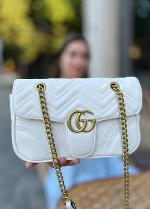 Жіноча сумка з еко-шкіри gucci marmont big гуччі біла молодіжна, брендова сумка через плече