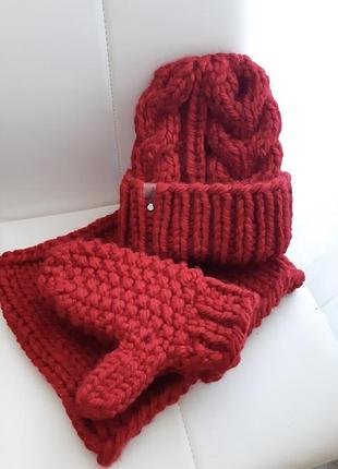 Зимний комплект из толстой шерстяной пряжи