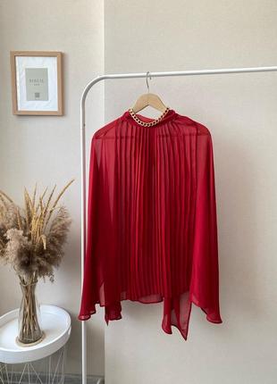 Червона легка вільна блуза оверсайз плісе шифонова сорочка