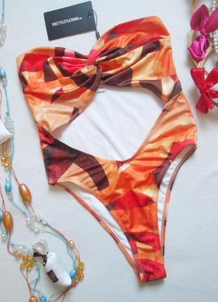 Суперовый купальник бандо принт абстракция prettylittlething 🌺🌴🌺