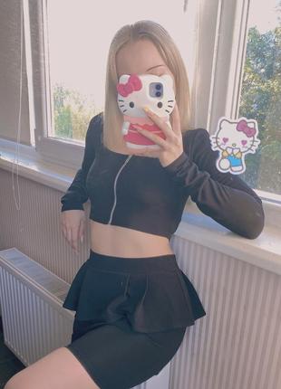 🤍 комплект двійка кроп кофта та спідниця з баскою pretty little things 🤍