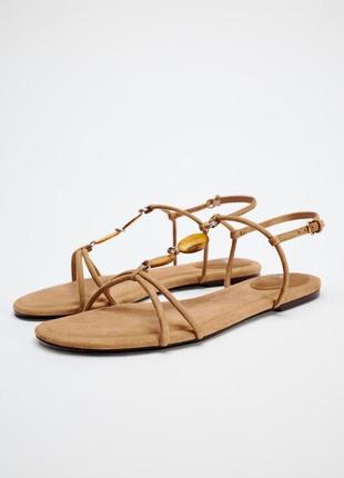 Шлепанцы женские бежевые с отделкой zara new